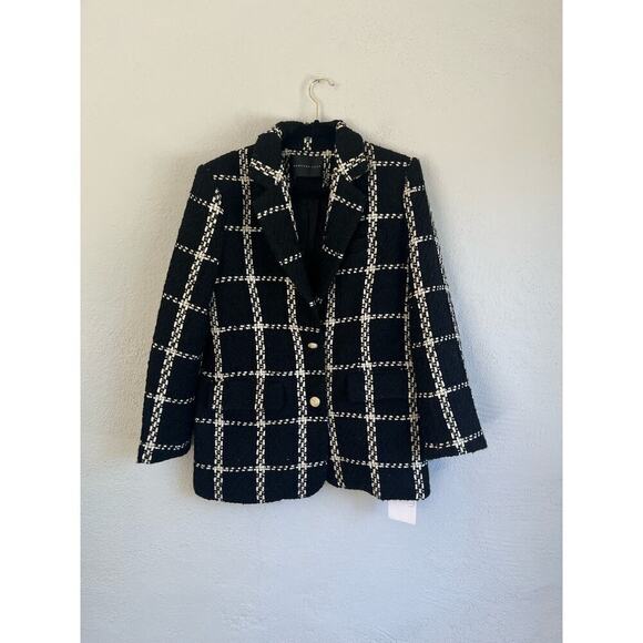 Anthropologie Endless Rose Woman Black Premium Plaid Oversize Tweed Bla… - Picture 4 of 12